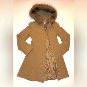 Charles Klein Women’s / Juniors Tan Hooded Wool Trench Coat Size- 1